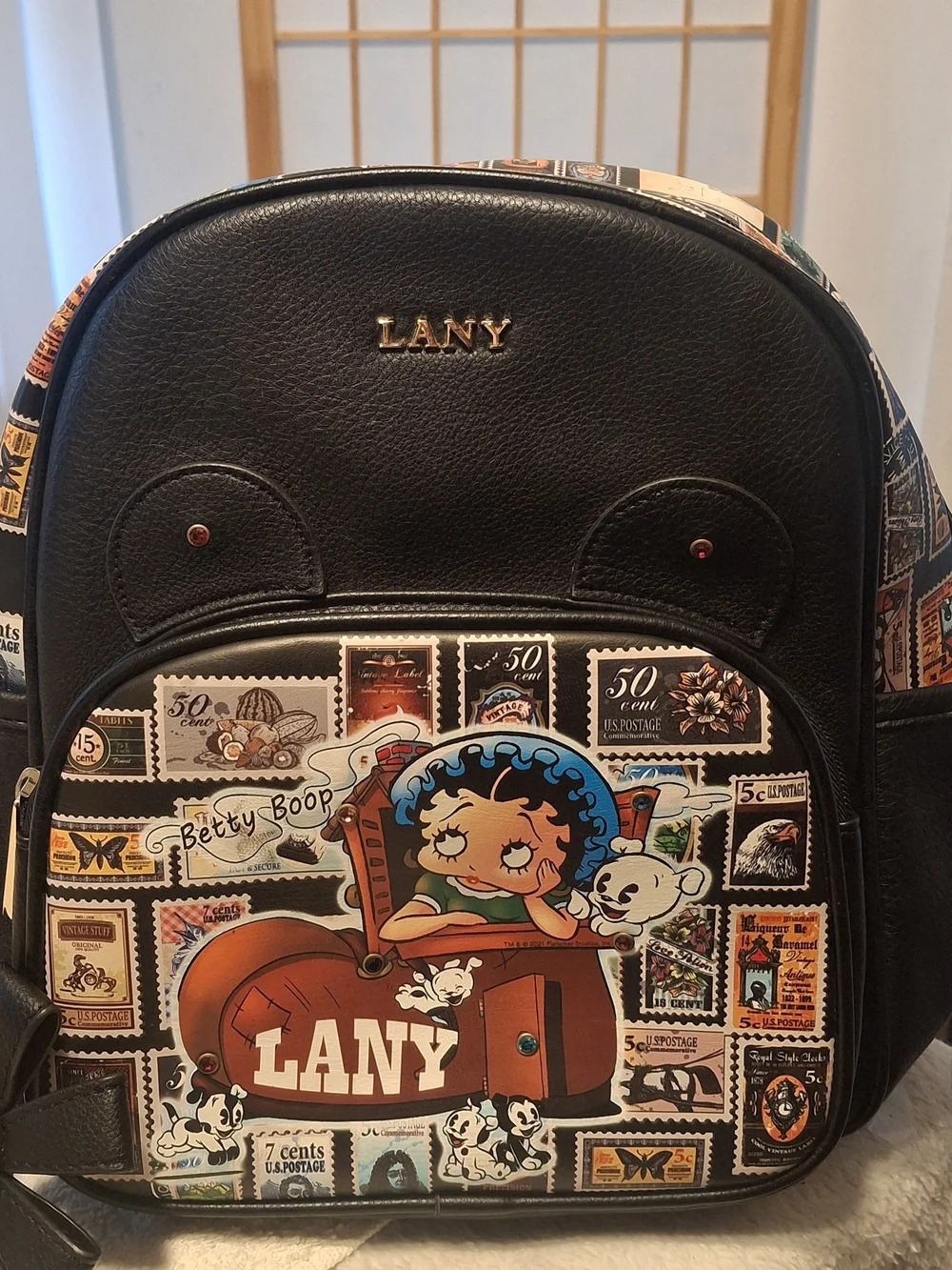 Black Betty Boop Stamp-Print Mini Backpack